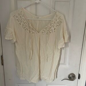 Maurices Cream Tie Front Ruffled Blouse